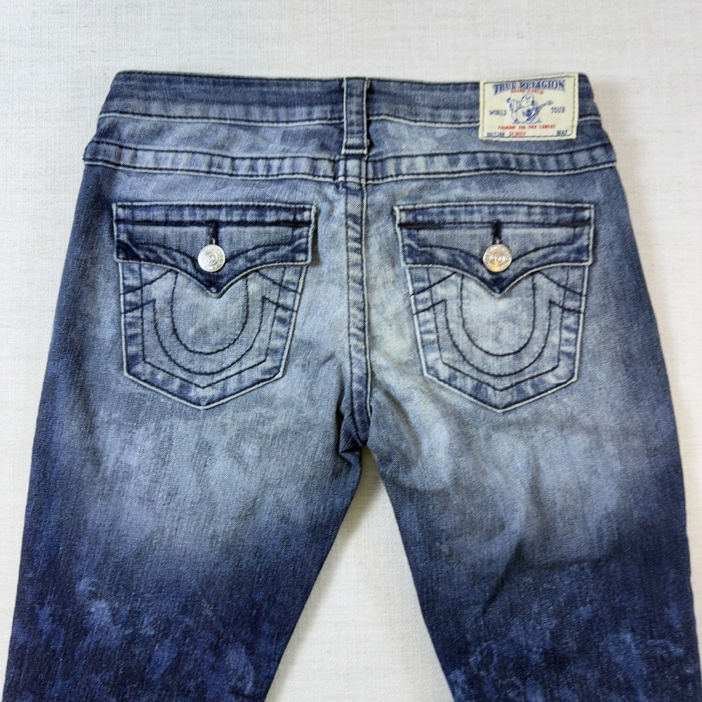 True Religion Skinny Jeans Blue Acid Wash Horseshoe Pocket Denim Pants - Picture 10 of 14